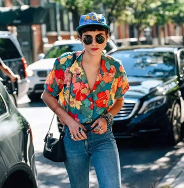 夏威夷蓝色火焰衬衫,夏威夷风衬衫搭配