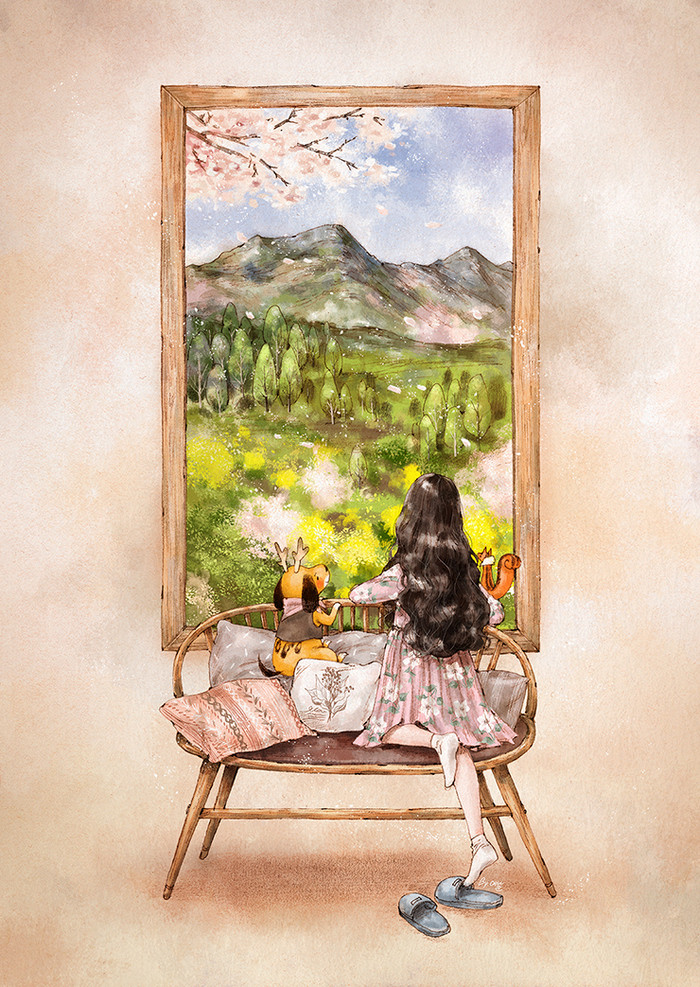 韩国插画师森林女孩日记图文,水彩插画森林女孩日记