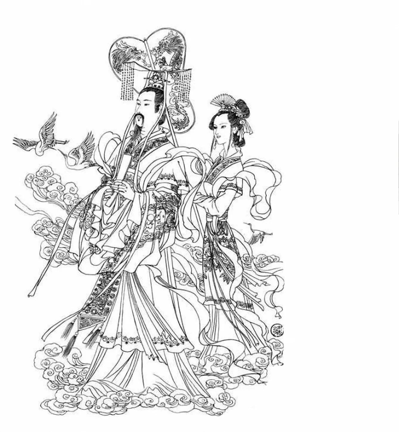 图谱神话人物工笔画白描,国画工笔人物白描图片大全大图