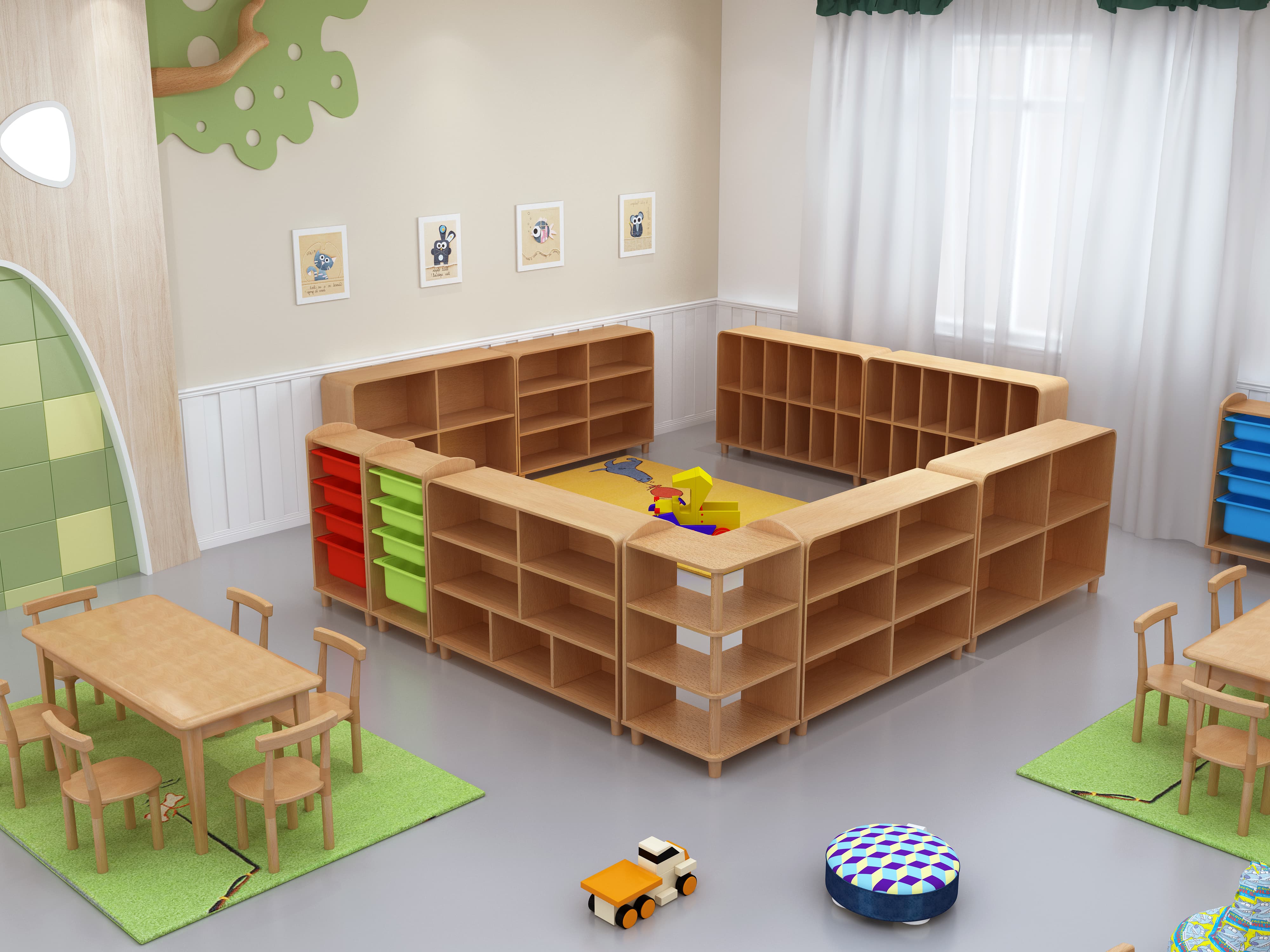 幼儿园桌椅摆放最佳位置,高端幼儿园室内物品摆放