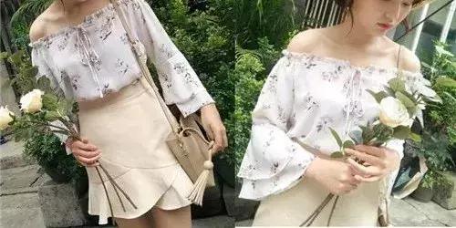 今夏最流行的喇叭袖雪纺衫,碎花雪纺衫遮肚子露肩