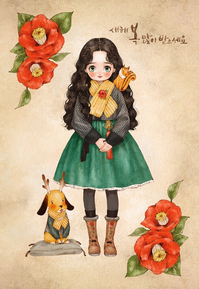 韩国插画师森林女孩日记图文,水彩插画森林女孩日记