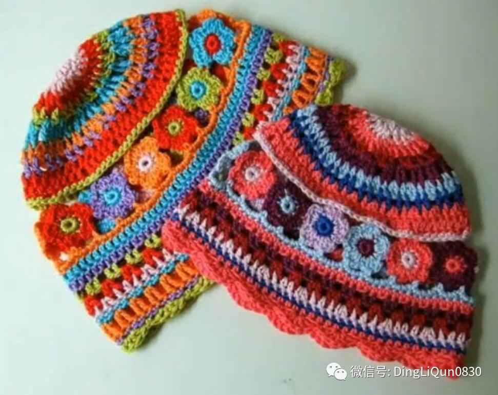 拼色帽子花样钩织教程冰丝线,双色线搭配的帽子钩织教程