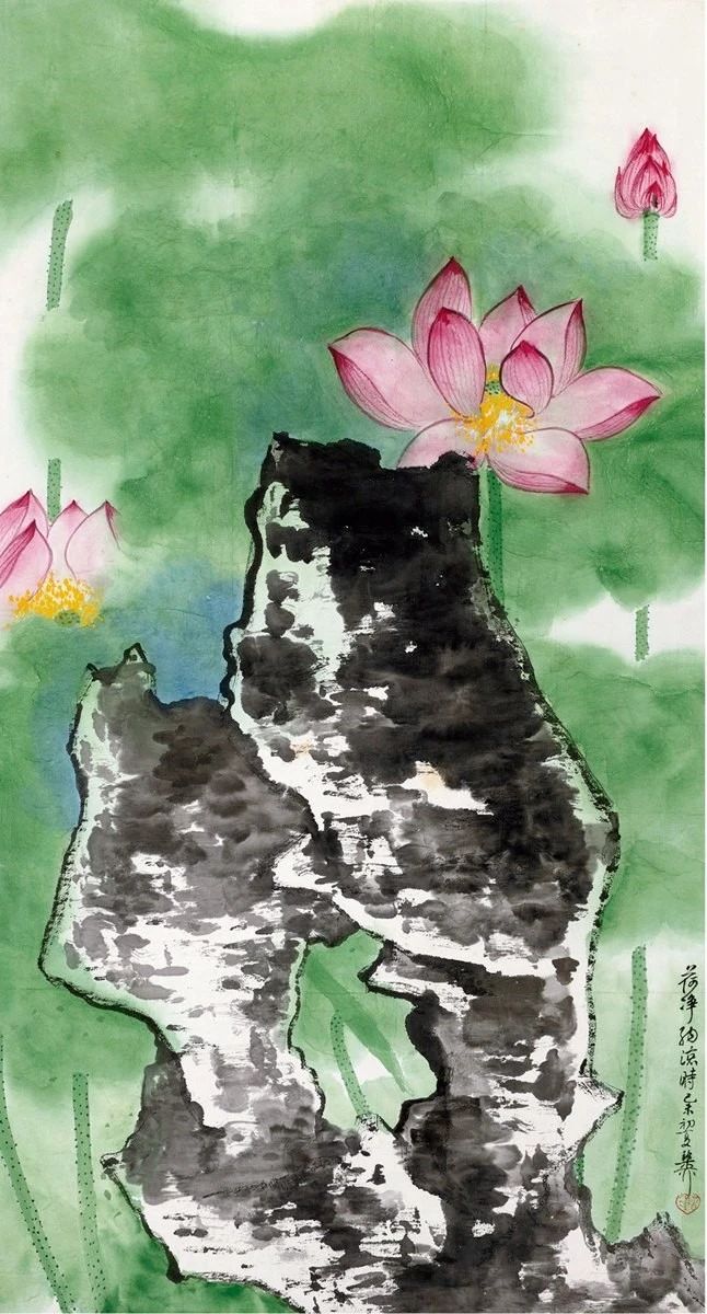 墨与色相碰撞,他笔下的荷花出淤泥而不染飘来阵阵清香
