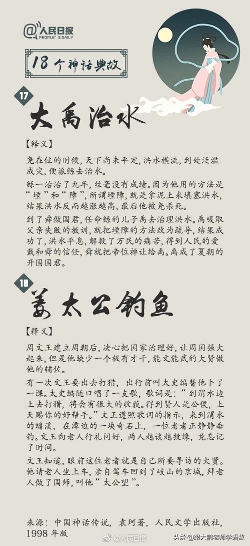 人民日报整理18个典故,人民日报100个经典文学故事