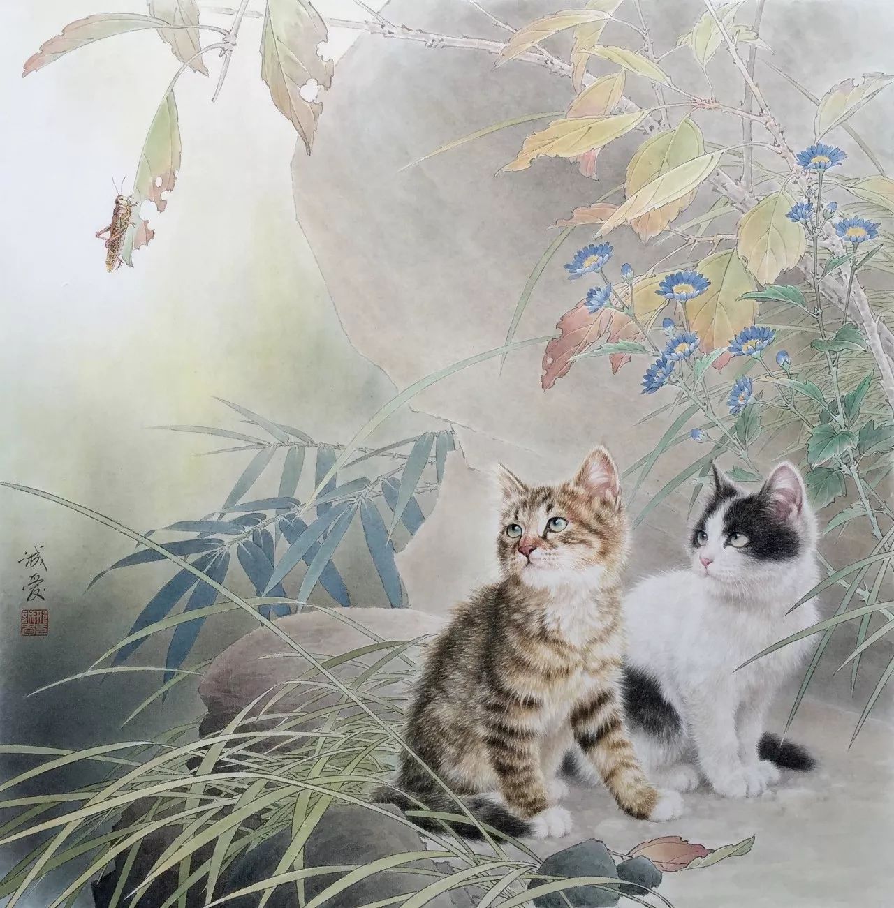 邢诚爱工笔猫画法,邢诚爱工笔画猫兔子高清大图