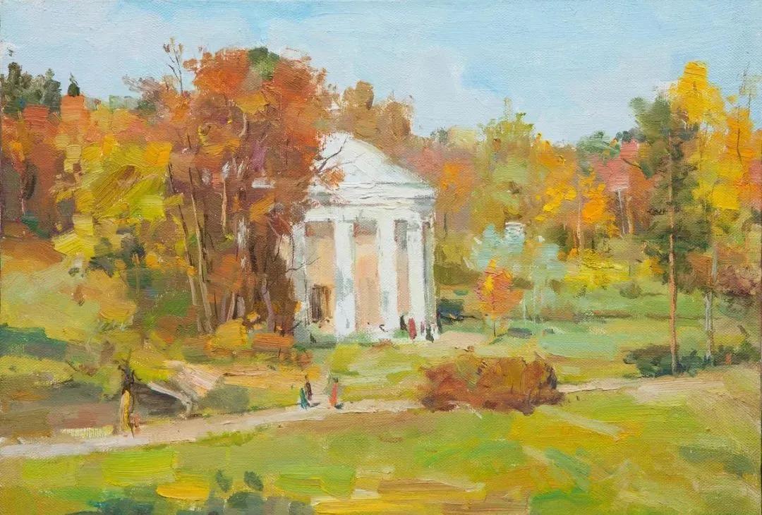 氛围感风景油画作品简单初学者,简单的小清新系油画