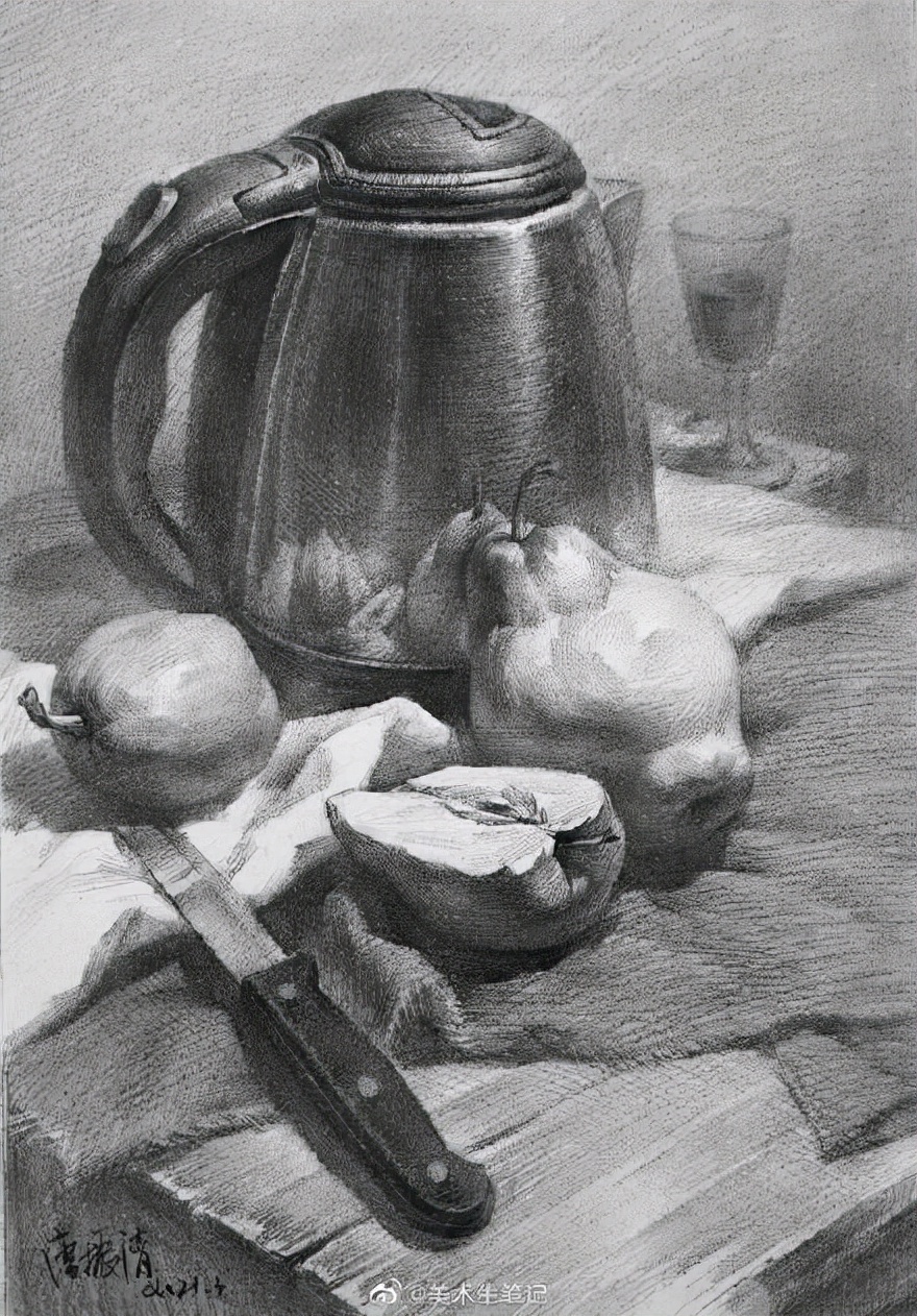 金属质感怎么画素描,素描静物光影详解