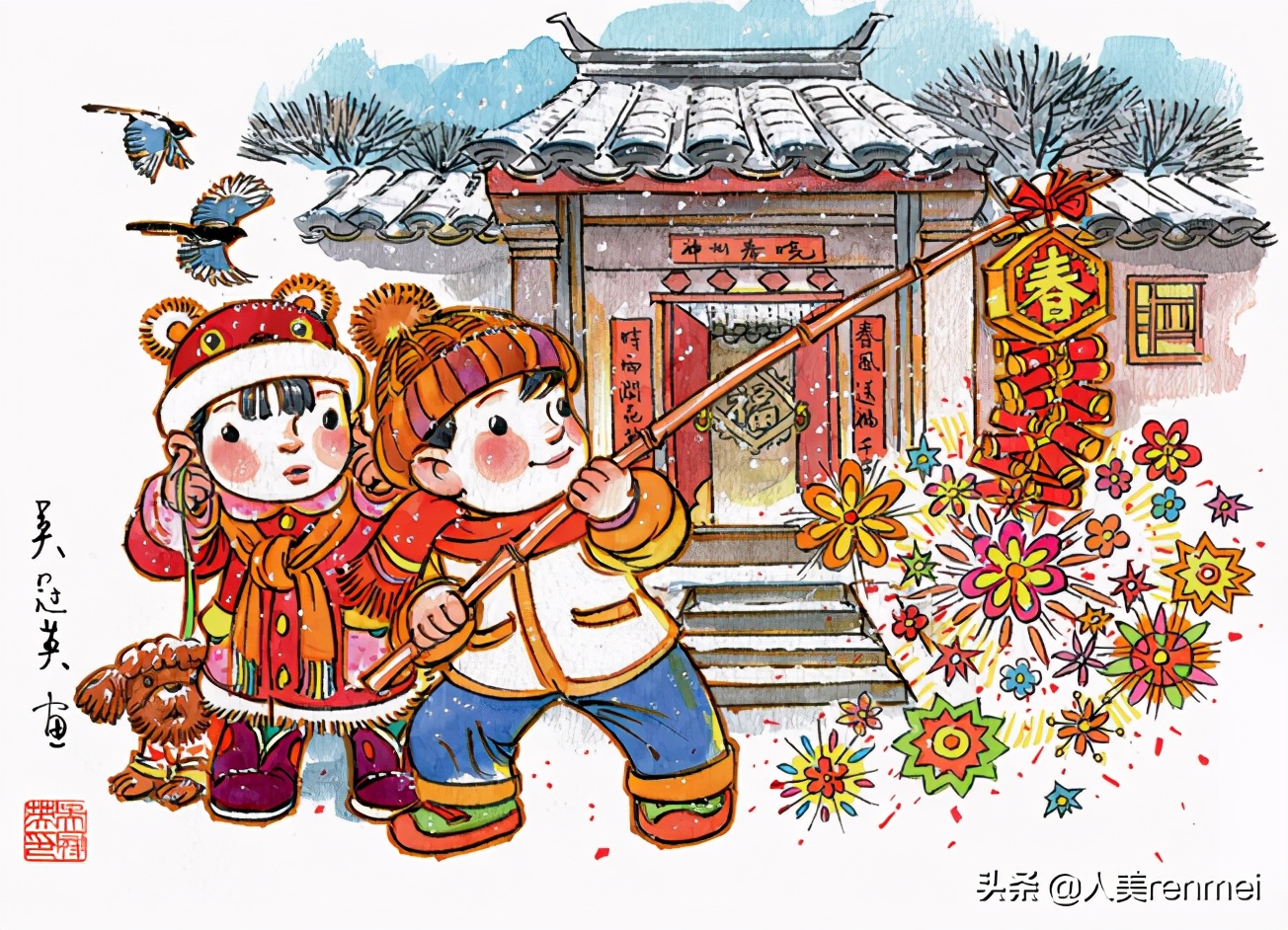 新年连环画6幅简单逛庙会,关于新年习俗的连环画