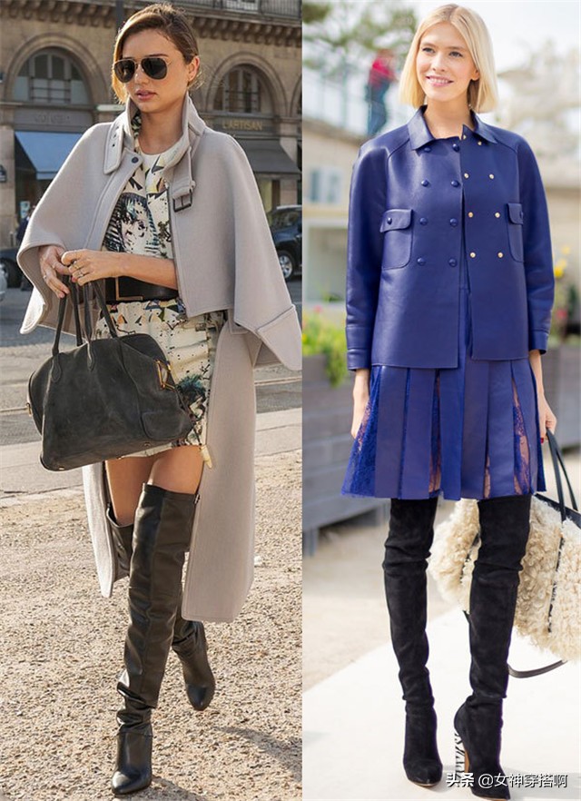 小个子穿过膝靴好看还是短靴好看,过膝靴高跟内增高短靴拉链款