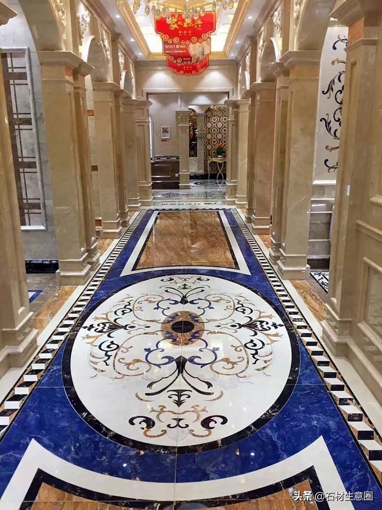 大理石地面水刀拼花效果图,100多平方水刀拼花图片