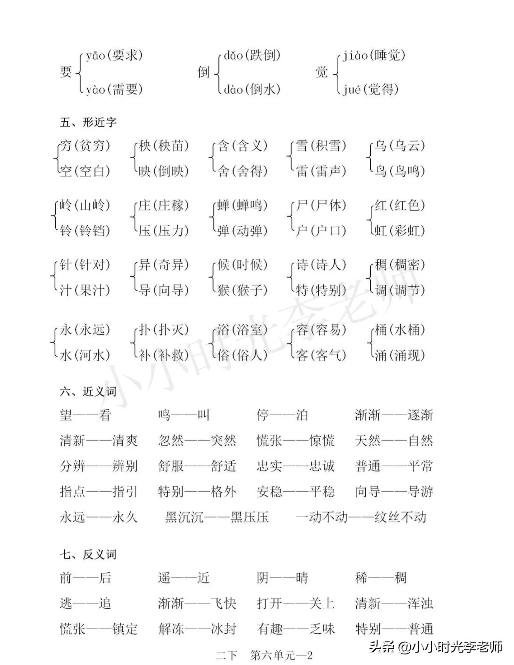 二年级下册语文必背课文知识归纳,二年级语文下册必背重点知识梳理
