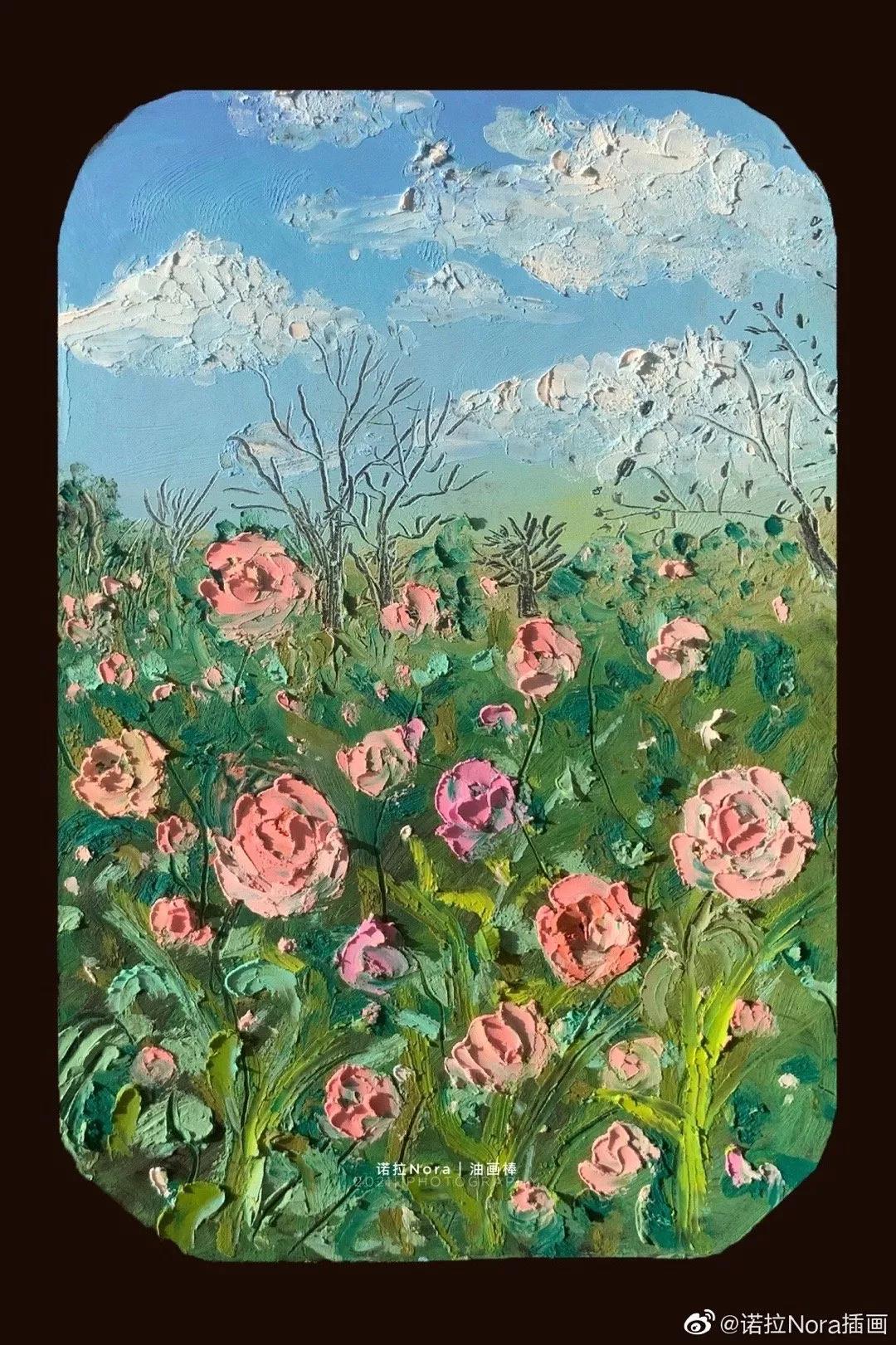 油画棒寓意美好的花朵作品教程,油画棒作品教程4k纸