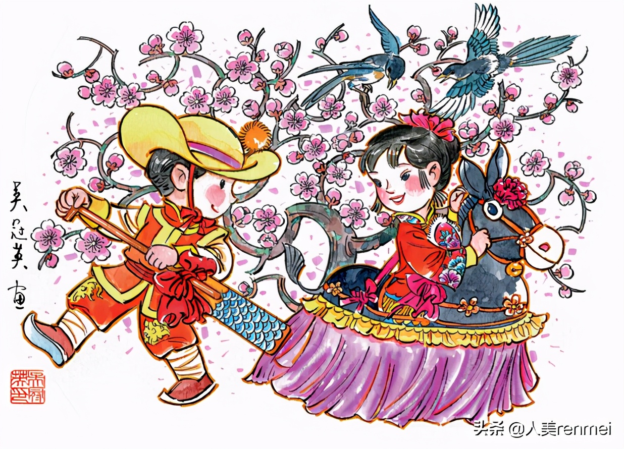 新年连环画6幅简单逛庙会,关于新年习俗的连环画