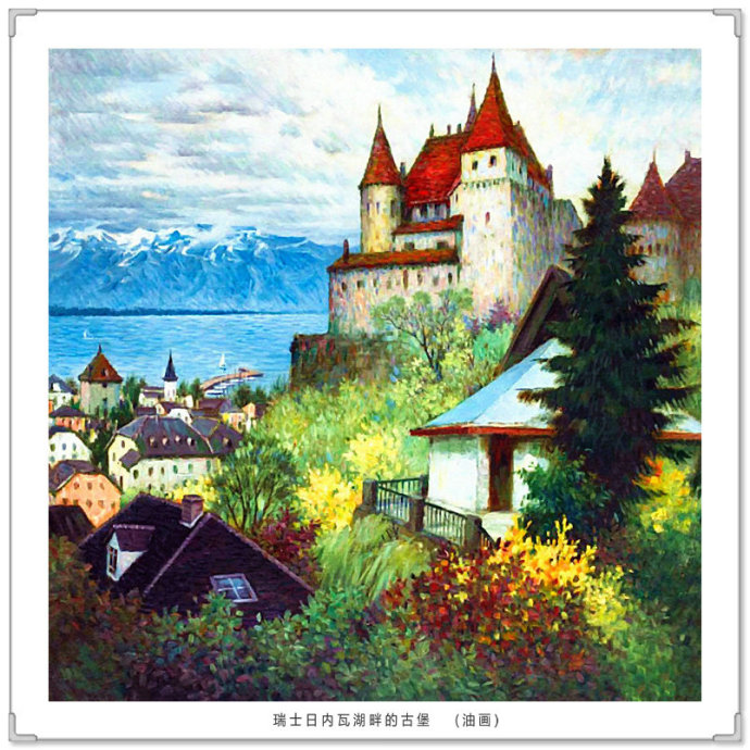 文化高级感十足的青绿山水画,古典山水写实油画作品