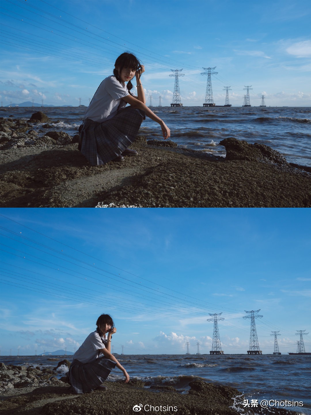 海边落日写真少女感,外景活力少女写真