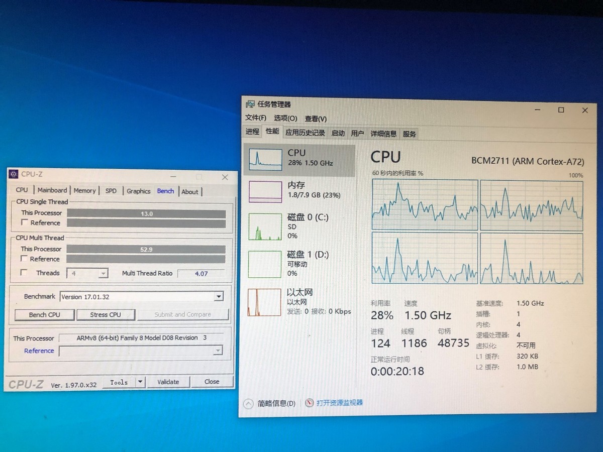 树莓派4B安装win10后实测，CPU秒杀AMDAthlon643200+