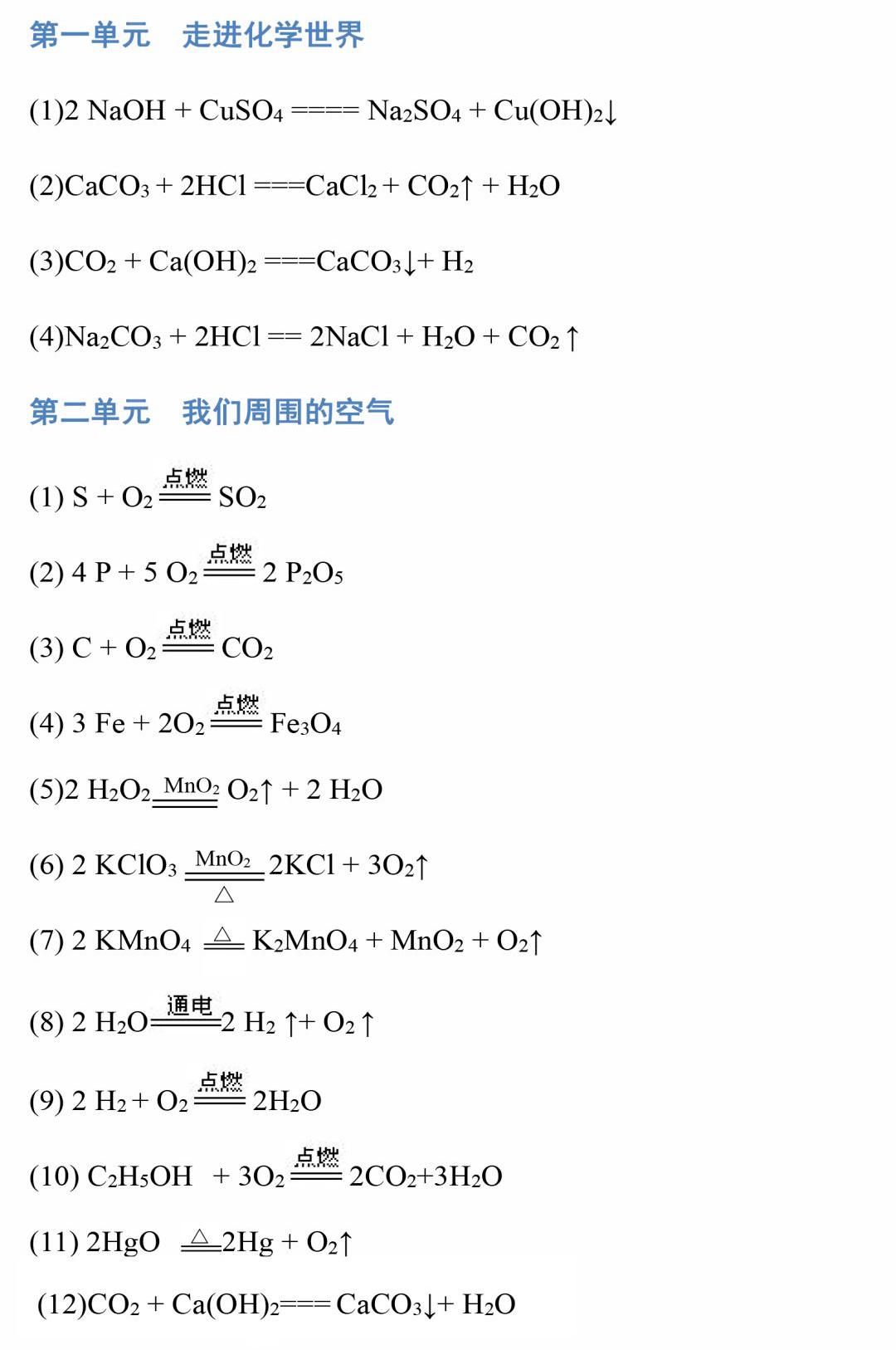九年级化学上下册化学方程式汇总,九年级化学常见化学方程式整理
