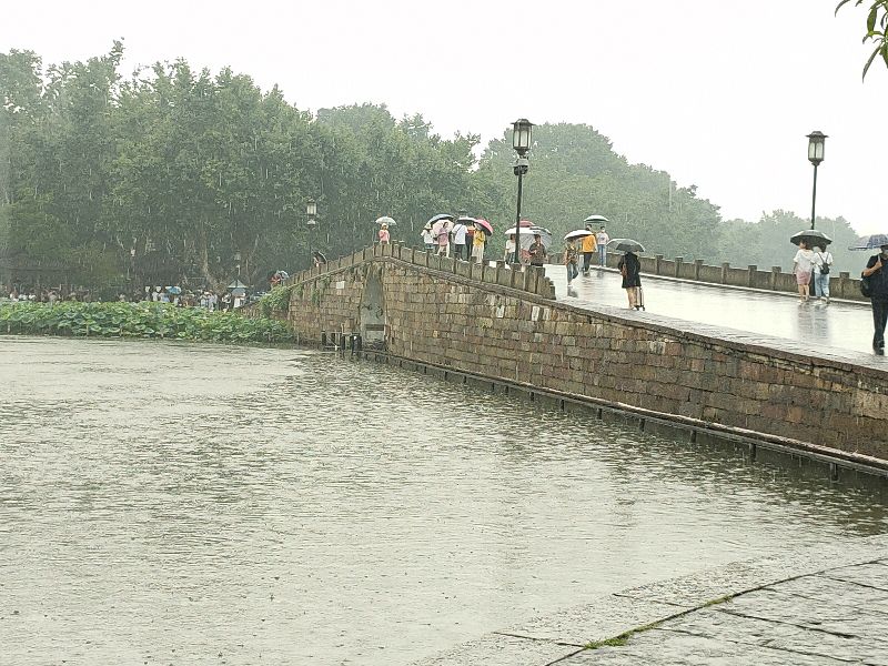 杭州西湖断桥好大的雨,杭州西湖断桥残雪夜景下雨