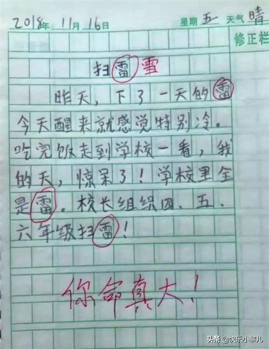 小学生奇葩作文和作业或考试卷,小学生的奇葩作文老师都自愧不如