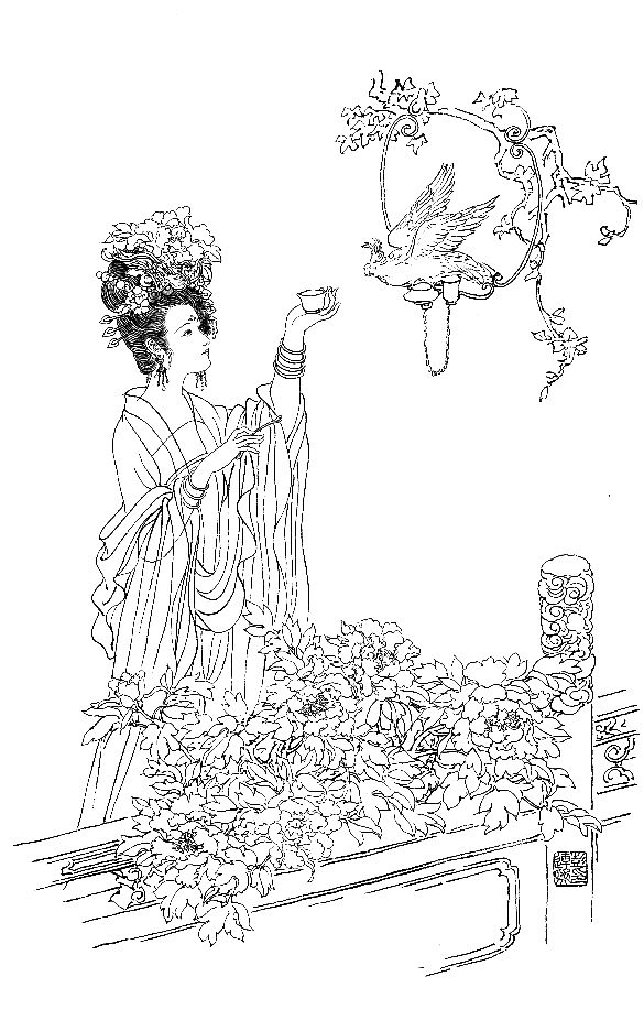 彭连熙工笔白描人物作品,工笔戏曲净角人物白描底稿