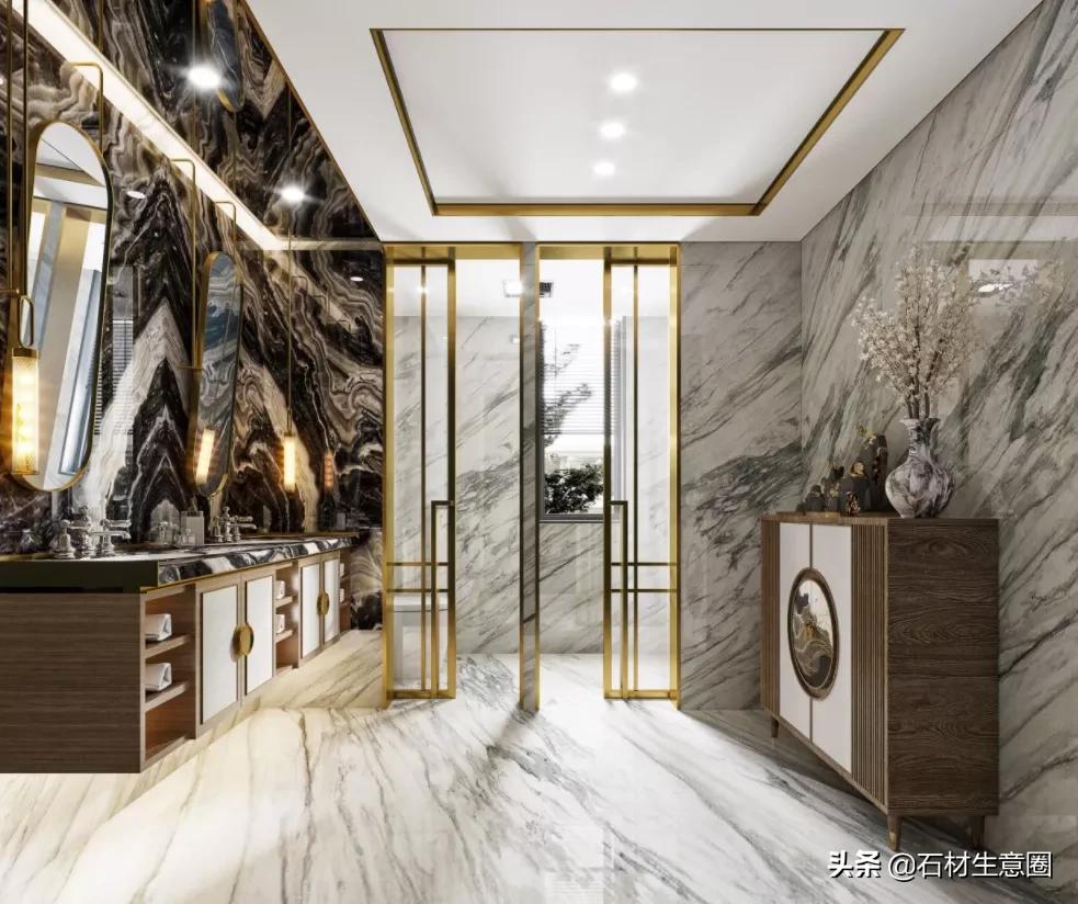 大理石做的浴室柜效果图,极简风格大理石浴室