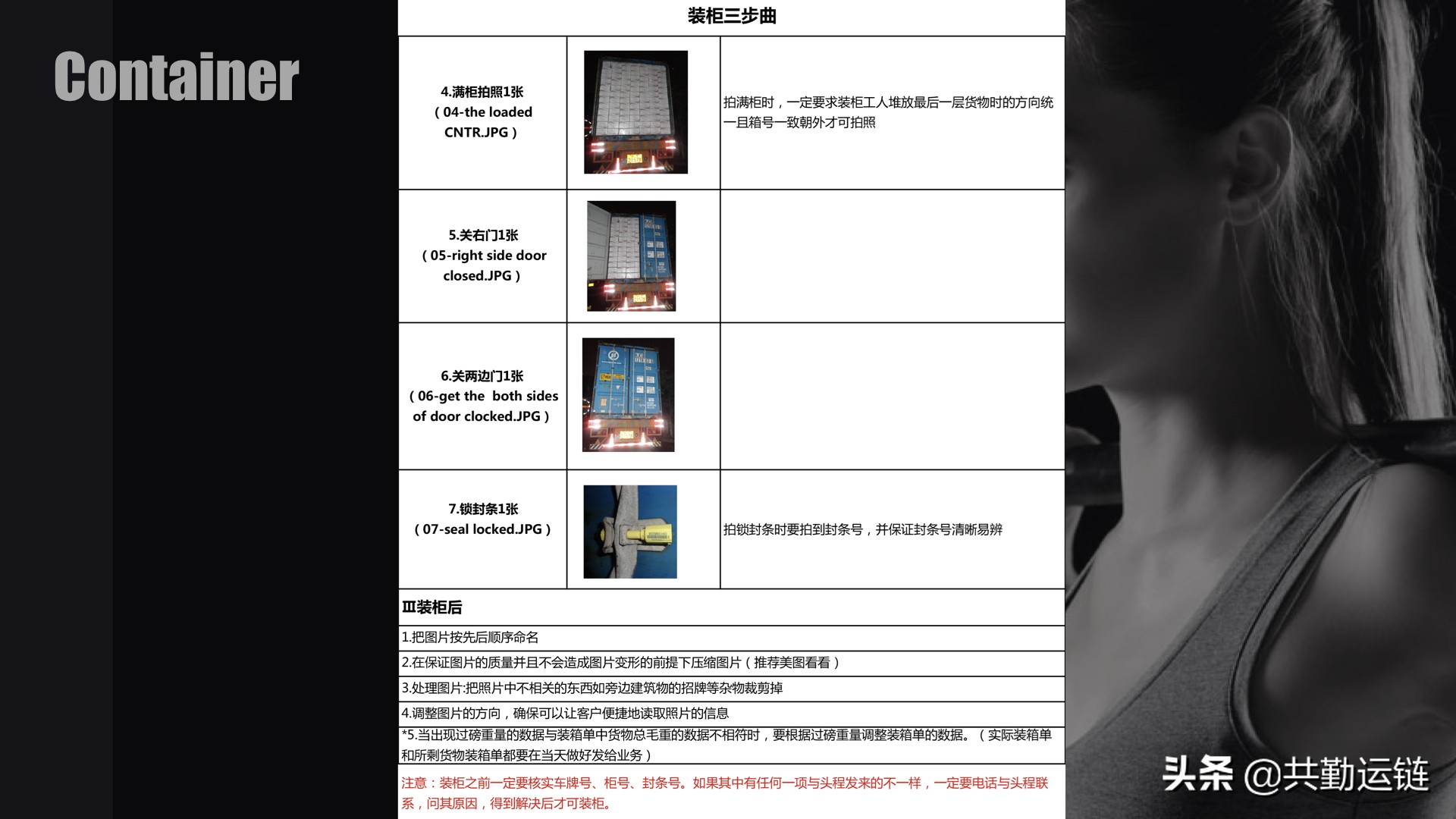 订单跟进第三步：验柜、装柜、卸柜