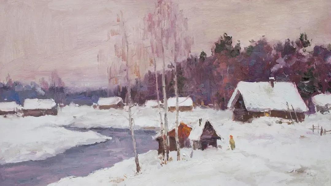 氛围感风景油画作品简单初学者,简单的小清新系油画