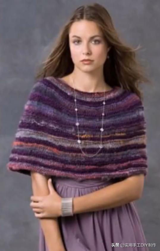 新款针织秋冬宽松披肩怎么织,针织中长款披肩