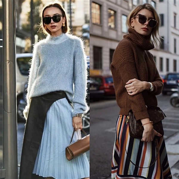 40岁女人穿毛衣搭配什么裤子,50岁女人毛衣配裙子的经典搭配