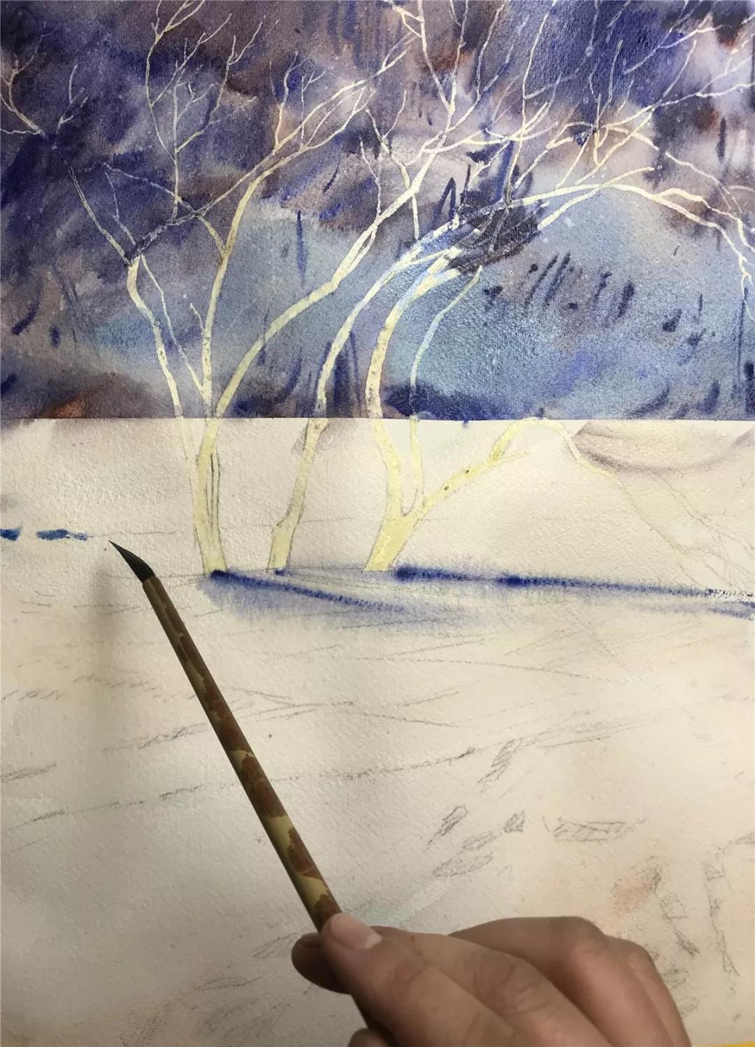 100幅风景写生水粉画教程,如何画雪景图水彩画教程