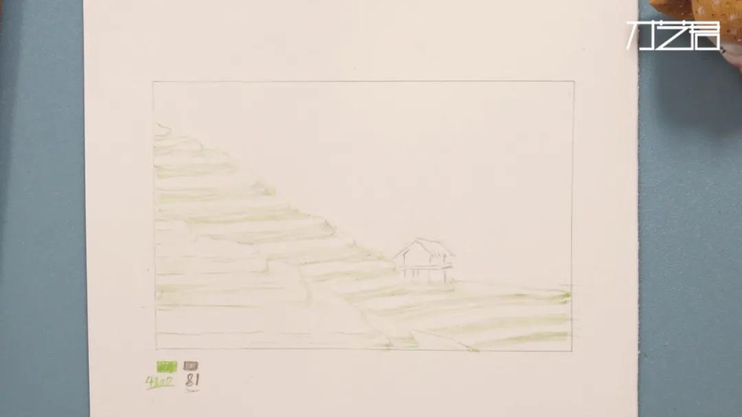 梯田彩铅风景画,彩铅田园风景画步骤教程