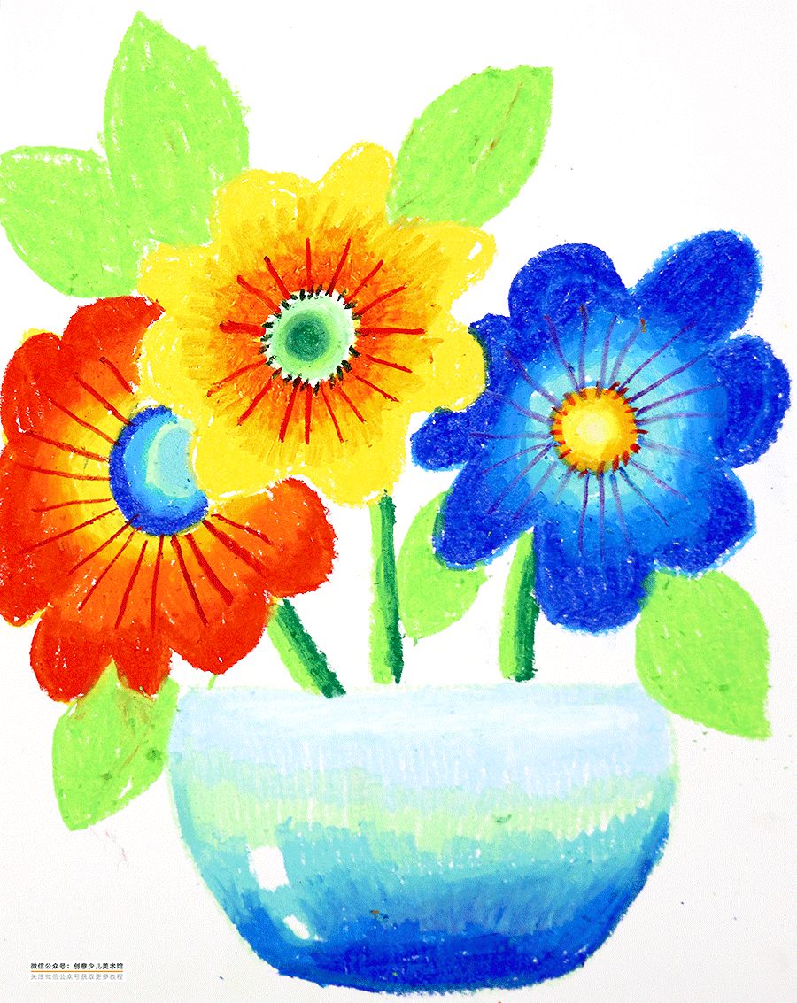 幼儿园油画棒画花朵简单漂亮,油画教程简单儿童画小女孩