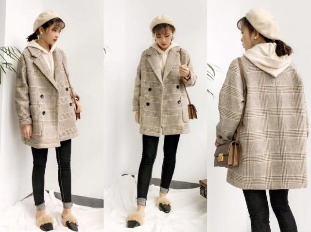 休闲咖色格子大衣怎么搭配裤子,格子大衣搭配什么样的围巾好看