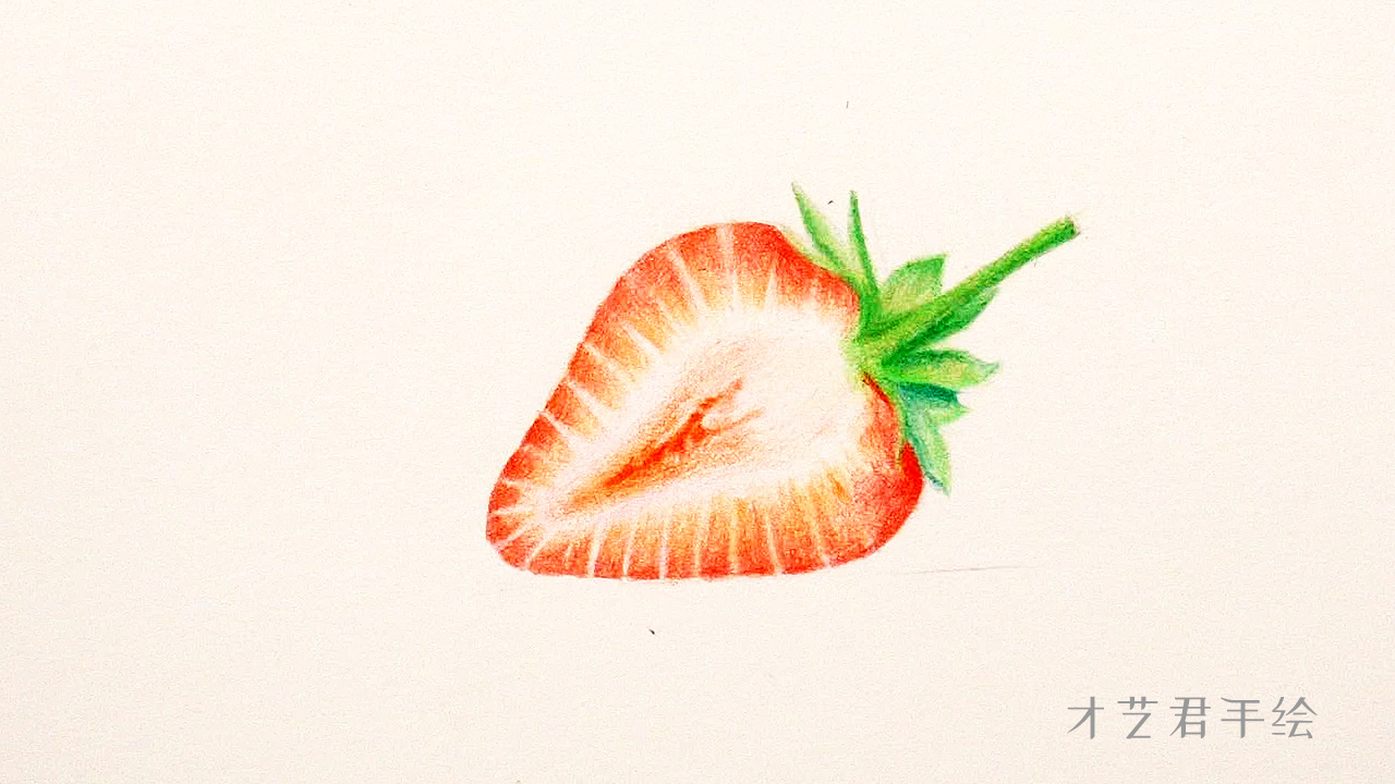 草莓叶子彩铅图片简笔画,彩铅草莓素描画视频教程
