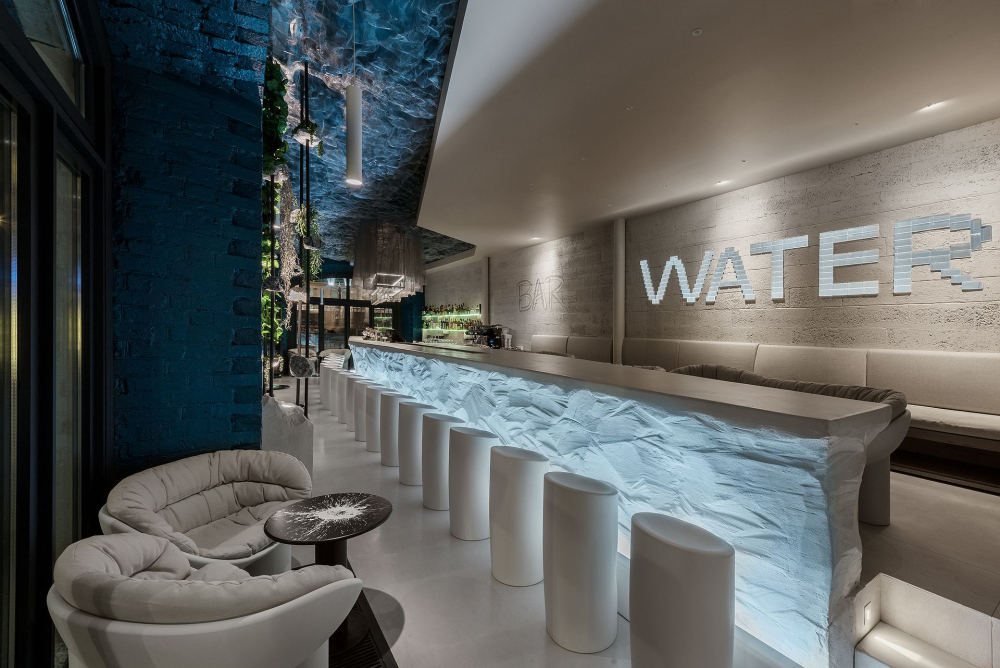 弧形水吧设计案例,清新水吧设计