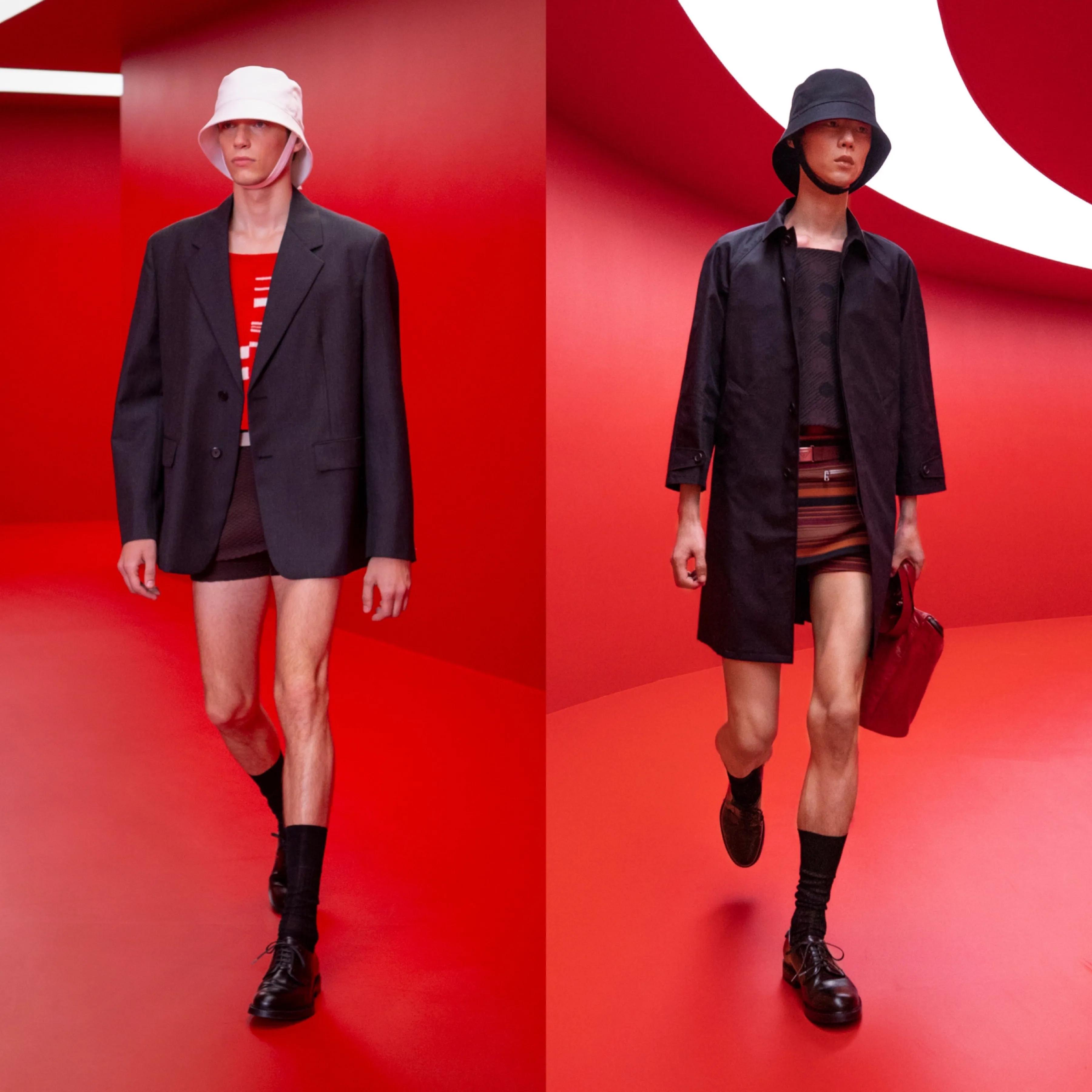 「Prada2022春夏男装」男装也内卷了，露大腿穿短裙真空上阵