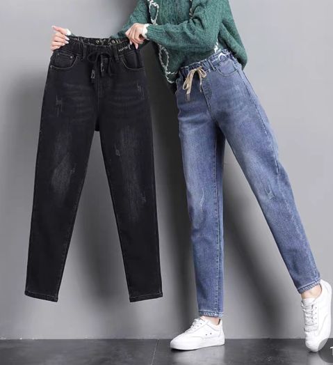 加绒牛仔保暖大码高腰显瘦,牛仔加绒打底衣外穿显瘦中长款