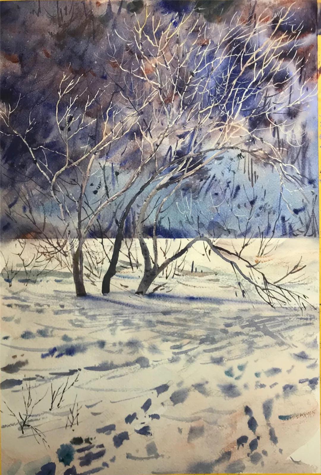 100幅风景写生水粉画教程,如何画雪景图水彩画教程