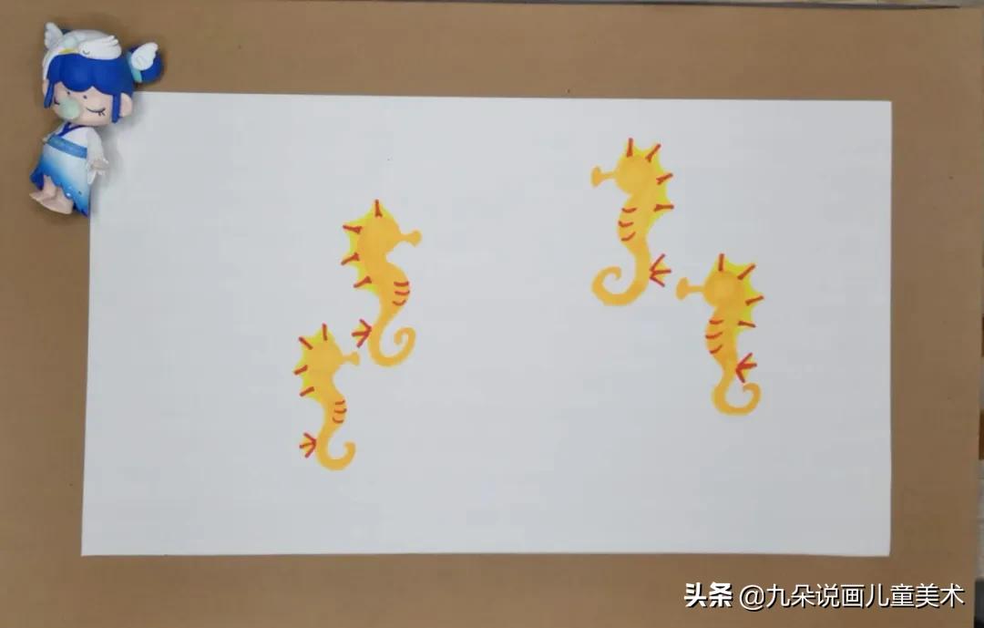 儿童简笔画教宝宝画可爱海马,马克笔画渐变儿童画