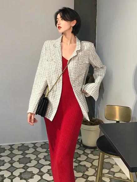 西装配裙子的穿搭秋冬,西装配长西装裙子高级感穿搭