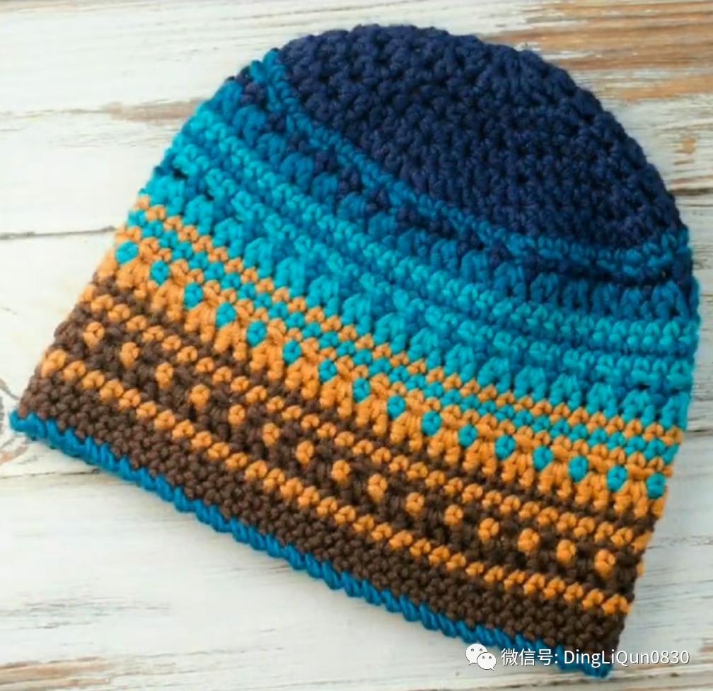 拼色帽子花样钩织教程冰丝线,双色线搭配的帽子钩织教程