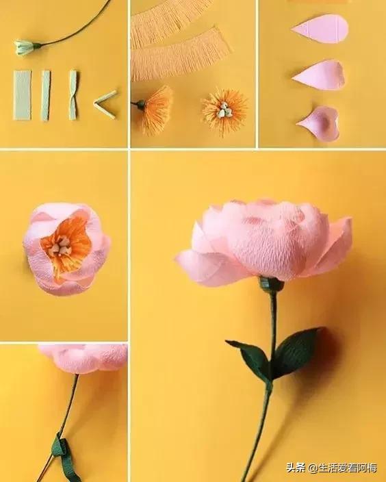 皱纹纸花朵手工艺术,纸艺玫瑰花的制作方法皱纹纸
