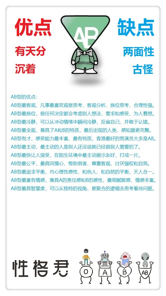 ab血型优缺点,ab血型弊端