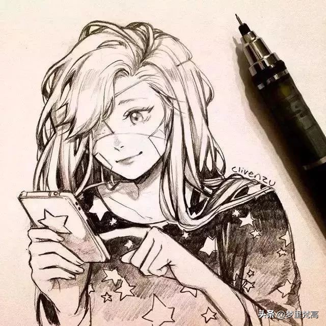 铅笔画素描动漫,铅笔画的动漫素描少女