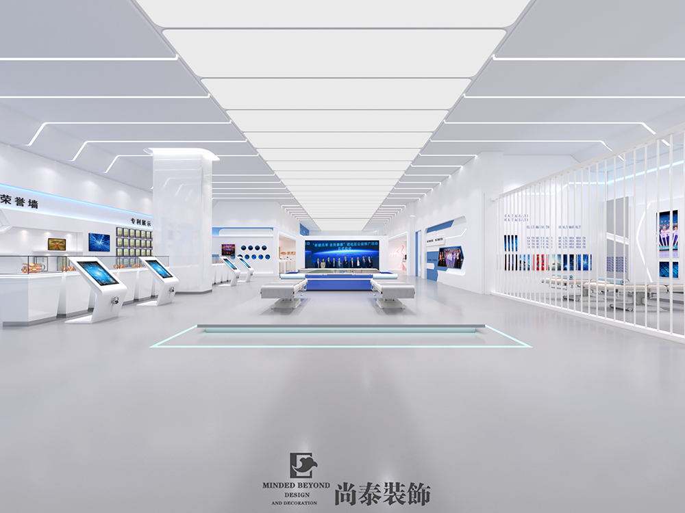 650㎡医疗展厅设计，不是所有的“蓝+白”都能玩得这么大气的