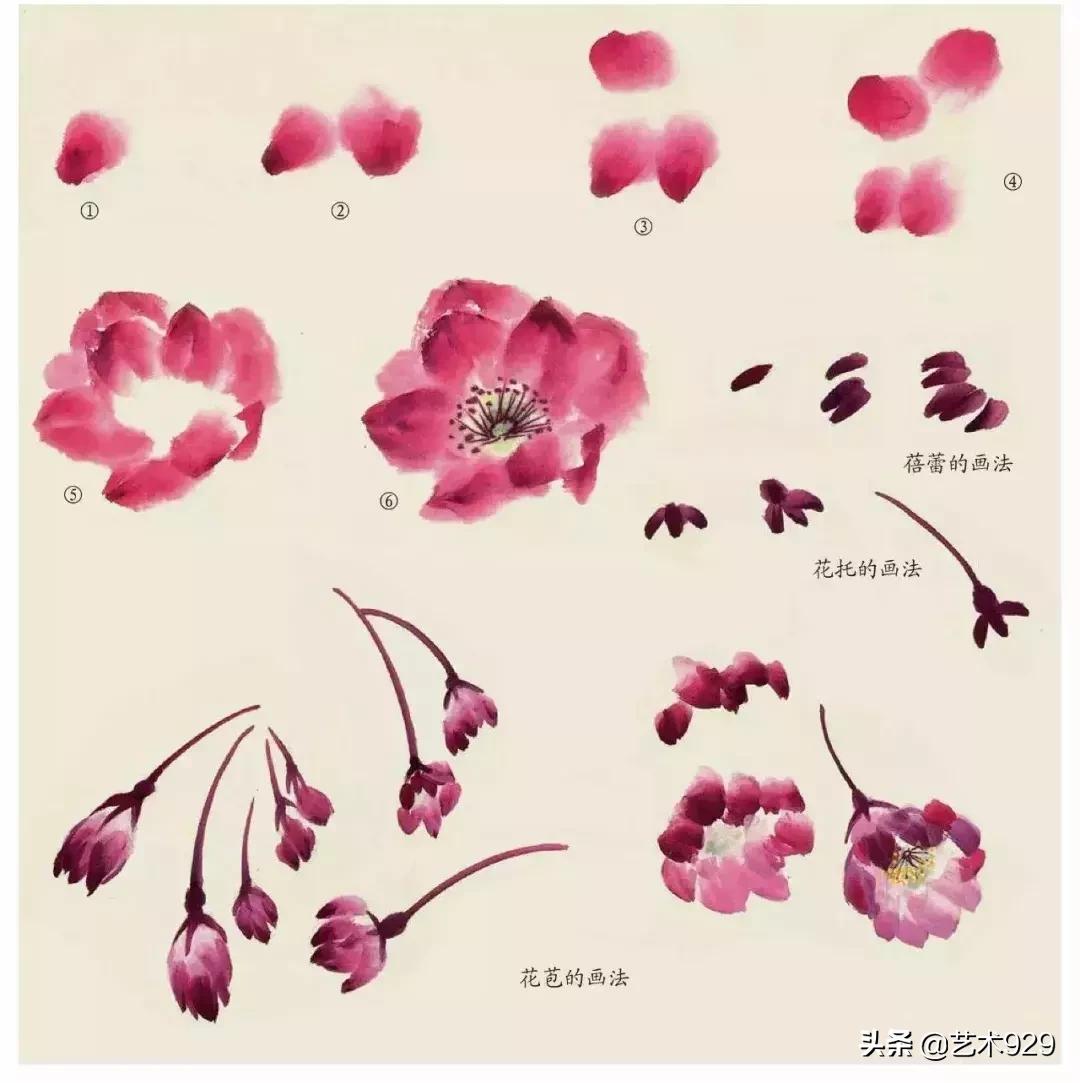 国画技法工笔花卉配色与花叶染法,国画欣赏精致的工笔彩色花卉