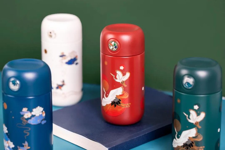 国风保温杯智能显温大容量,国风便携式保温杯