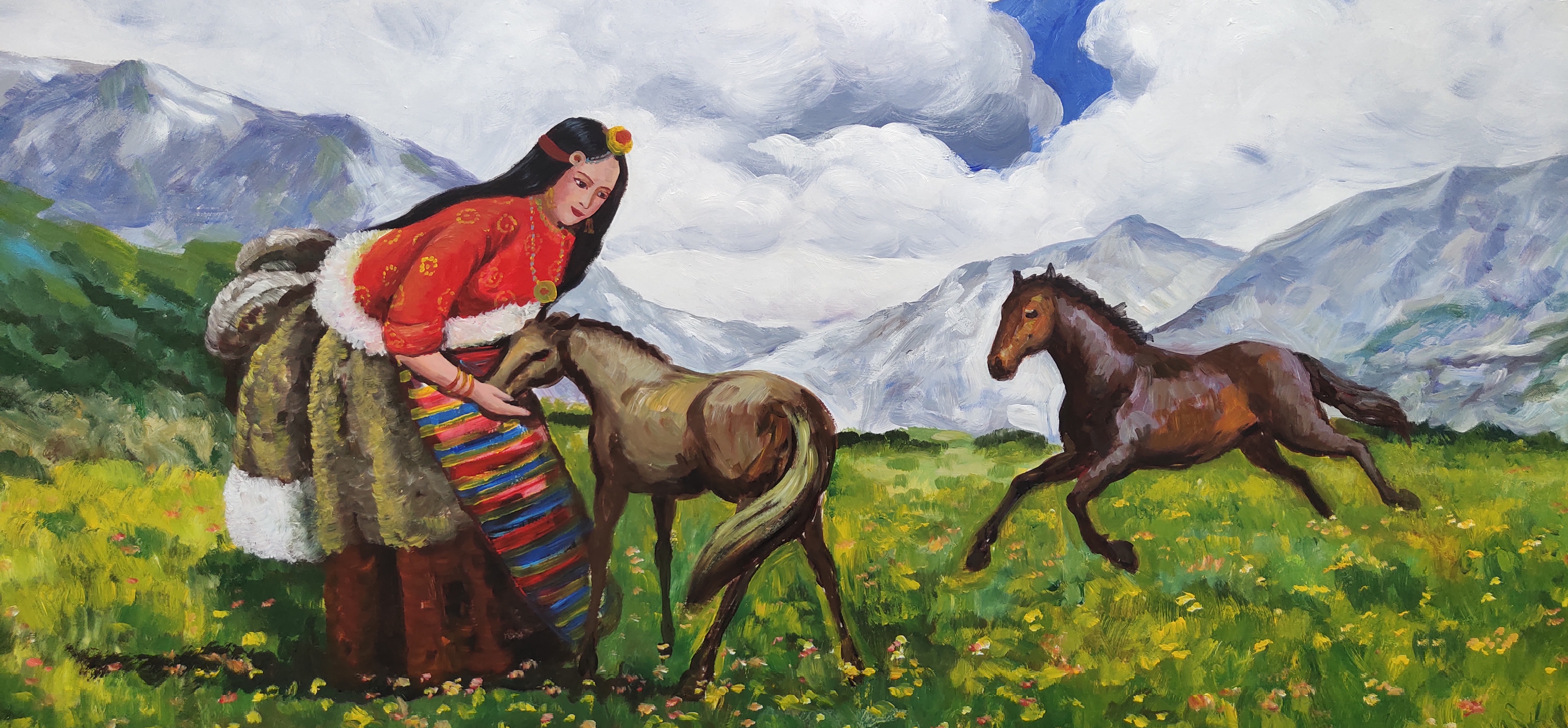 扇形传统文化手绘墙,打卡巨幅手绘文化墙