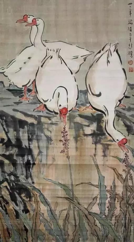 写意鹅国画图片,朱雪娥国画100幅